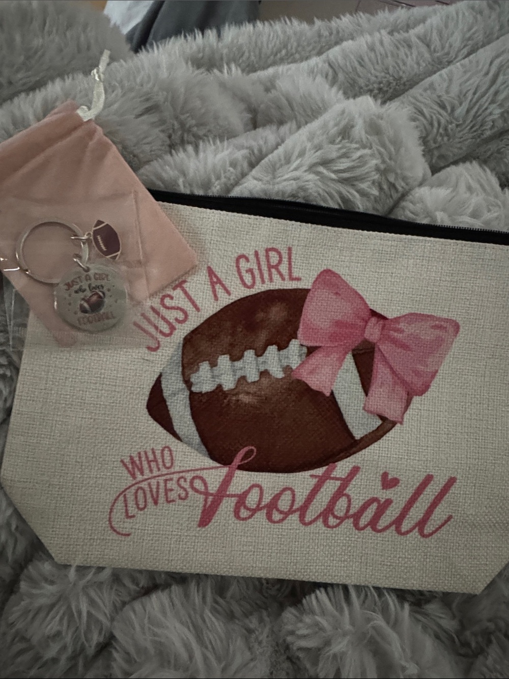 Ladies Pink 'Just a Girl Who Loves Football' Accessory Pouch and key chain